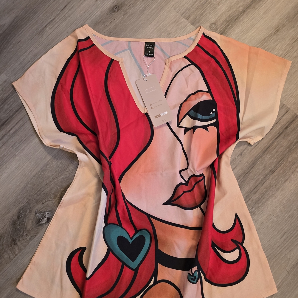 SHEIN Red and Pink Graphic Short Sleeve Tee